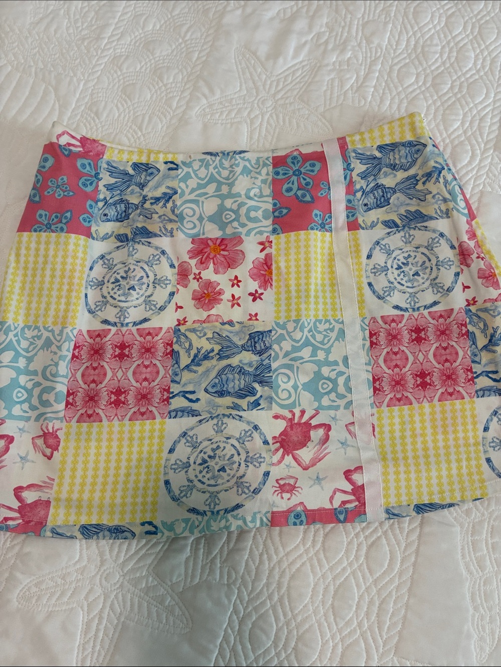 Kaeli Smith Patchwork Coastal Print Skort - Blue, Coral & Yellow